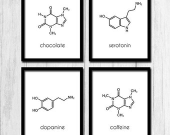 Science Art Set of 4 Digital Downloads Organic Chemistry Art Molecule Art Science Printables Gift for Nerd Gift for Chemist Office Decor