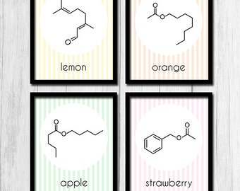 Fruit Poster Molecule Art Digital Download Fruit Art Molecule Print Nerd Printables Geek Prints Fruit Prints Lemon Orange Organic Chemistry