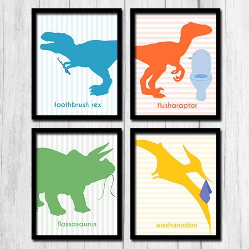 Dinosaur Bathroom Wall Decor Digital Download Ideas for Kids Etsy