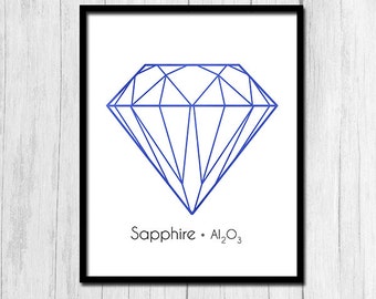 Sapphire Printable Gem Stone Print Printable Art Gemstone Print Sapphire Art Digital Download Chemistry Art Jewel Sapphire Print Wall Art