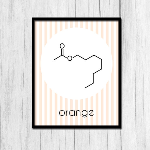 Molecule Print Orange Art Digital Download Kitchen Decor Orange Wall Art Kitchen Printable Geeky Print Gift for Geek Organic Chemistry