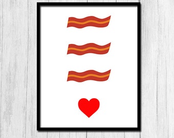 Bacon Printables "I Heart Bacon" Bacon Prints Kitchen Decor Kitchen Artwork Bacon Prints Bacon Art Bacon Digital Download Instant Dowanload