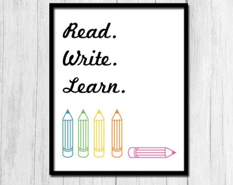 Reading Poster Classroom Decor Rainbow Print Digital Download Minimalist Print Instant Download Teacher Art Kids Room Decor