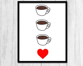 Coffee Cup Art "I Love Coffee" Coffee Cup Print Digital Download Coffee Cup Prints Coffee Coffee Print Coffee Prints Instant Download Coffee