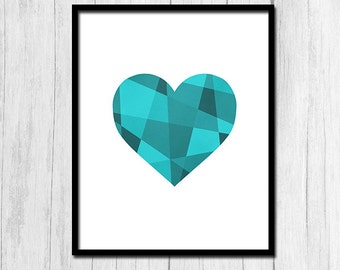 Turquoise Print Digital Download Turquoise Heart Printable Art Turquoise Art Heart Print Geometric Designs Minimalist Print Minimalist Art