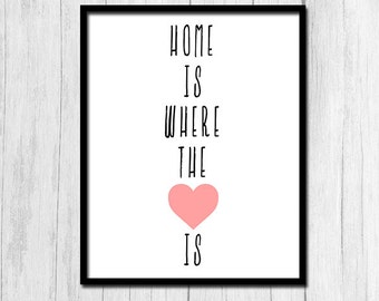 Home Is Where The Heart Is Print Digital Download Home Decor Inspirational Quote Print Home Is Where The Heart Is Poster Instant Download