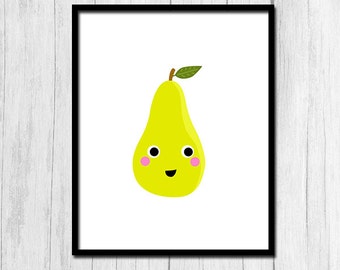 Pear Print Digital Download Kitchen Art Pear Art Kitchen Art Cute Wall Decor Fruit Print Nursery Printable Cute Nursery Decor Printable Art