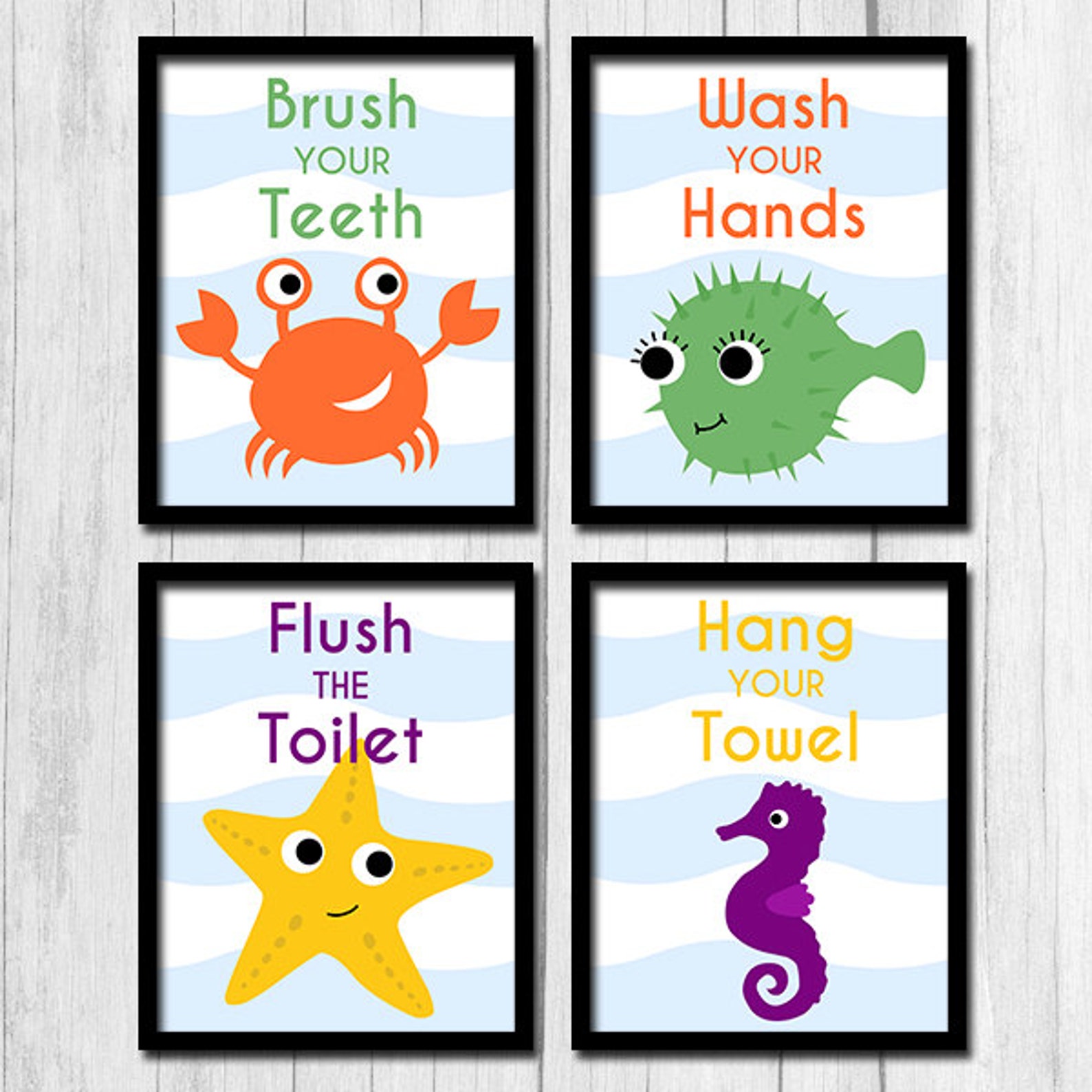 Kids Bathroom Art Printables Brush Wash Flush Art Brush Your Teeth ...