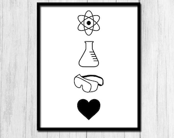 Chemistry Poster Atom Beaker Goggles Chemistry Art Instant Download Digital Wall Art Chemistry Teacher Gift