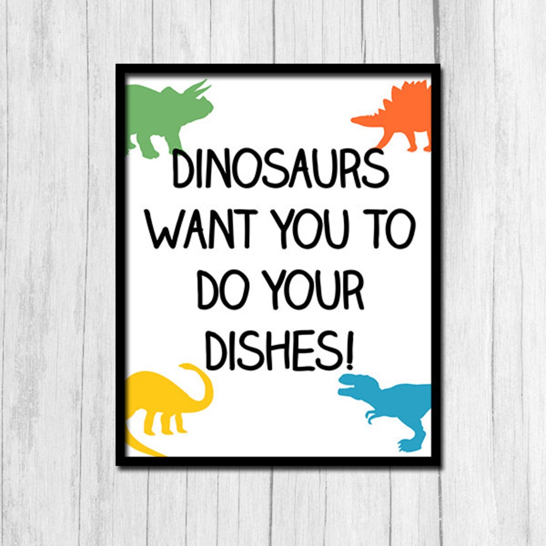 Dishes Sign Digital Download Dishes Poster Printable Art Dinosaur
