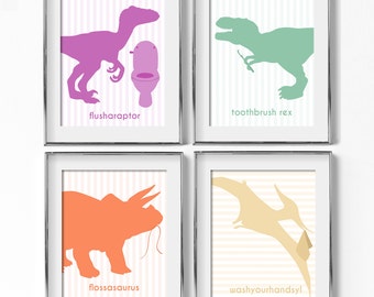 Dinosaur Bathroom Wall Decor Digital Download Ideas for Kids | Etsy