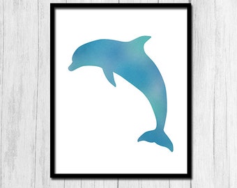 Dolphin Print Digital Download Bathroom Art Dolphin Bathroom Print Printable Art Watercolor Dolphin 8x10 Blue Dolphin Art Instant Download