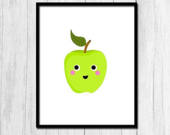 Apple Print Nursery Decor Digital Download Nursery Art Apple Printable Green Apple Instant Download Fruit Printable Digital Print Kids Decor