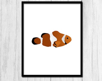 Clownfish Print Digital Download Fish Art Fish Poster Ocean Art Printable Coral Reef Print Ocean Print Bathroom Decor Bathroom Printable