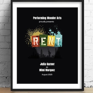 Rent • Play • Gift • Musical Theatre poster • Actor Gift •  High School Play • Playbill poster • Director gift