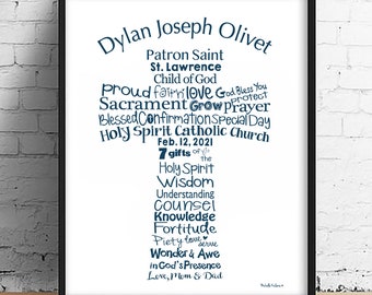 Confirmation Cross  custom| Digital Download | Confirmation gift | Sponsor gift | Catholic  | 7 Gifts of the Holy Spirit