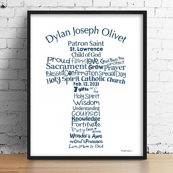 Confirmation Cross  custom| Digital Download | Confirmation gift | Sponsor gift | Catholic  | 7 Gifts of the Holy Spirit