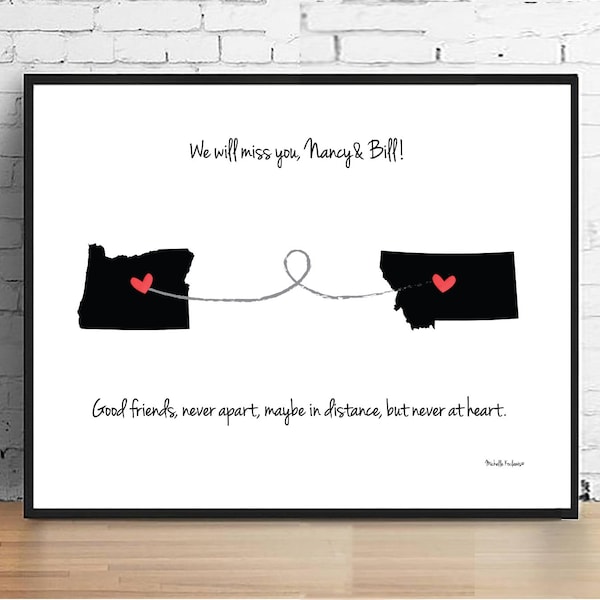 Regalo de mudanza de estado a estado / Impresión artística de mapa personalizado (descarga digital)