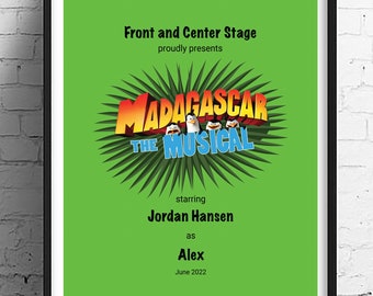 Madagascar the Musical • Playbill poster • Gift for actor • Alex • Marty • Gloria