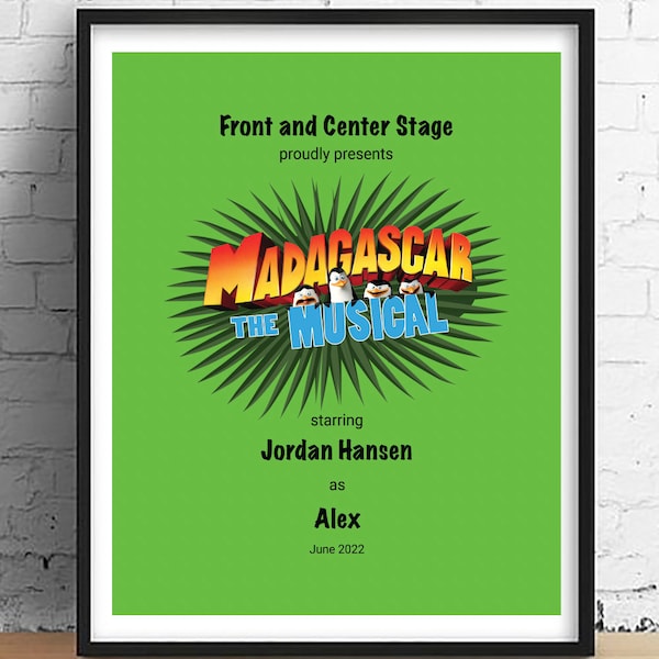 Madagascar the Musical • Playbill poster • Gift for actor • Alex • Marty • Gloria