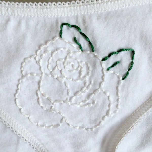 Rose White Bridal Lingerie Hand Embroidered Flower Embroidery Floral Lingerie Bridal Underwear Wedding Flower Valentines Gift for Her