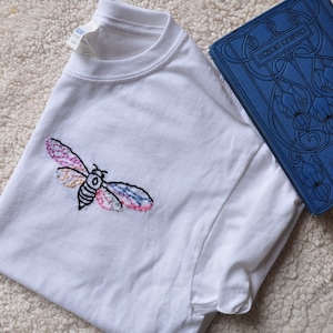 Colorful Cicada Tshirt, Hand Embroidered Cicada Bug, Colourful Moth Shirt, Pastel Butterfly Embroidery Design, Cool Insect T Shirt