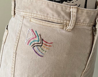 Progress Flag Jeans Embroidery Hand Embroidered Pants Pocket Embroidery LGBTQ Pride Embroidery LGBT Embroidery Ally Flag LGBTQIA Denim