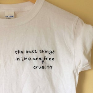 Animal Rights Shirt, Vegan Embroidered T Shirt, Friends Not Food Veganism, Animal Lover Gift for Herbivore, Plant Powered Vegan Shirt