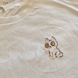 Cartoonized Pet Portrait Shirt, Grey Tabby Cat (R and M), Pixel Cat Portrait, Custom Cat Gift Embroidered Cartoon Cat Portrait Kawaii Cat