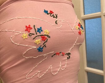 Dove Embroidery Flower Embroidery Floral Embroidery Dove of Peace Embroidered Crop Top Hand Embroidered Tank Top Bird Embroidery Matisse Art