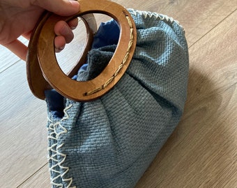 Blue Straw Bag Rattan Bag Cosmetic Pouch Hand Woven Raffia Clutch Top Handle Bags Wicker Purse Straw Handbag Handwoven BIOTHERM Bag