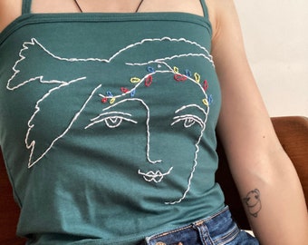 Bird Embroidery Face Embroidery Floral Embroidery Flower Embroidered Tank Top Dove of Peace Line Embroidery Design Line Art Matisse Shirt