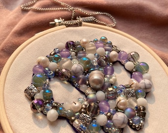 3D Beaded Skull Art, Pastel Sugar Skull Applique, Glitter Goth Decor, Blue & Purple Bead Wall Hanging, Dimensional Textile Hoop Embroidery