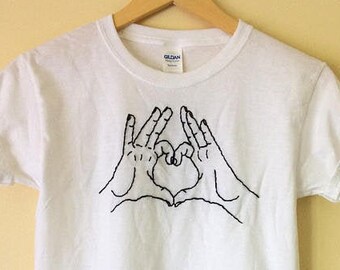 HEART HANDS tshirt embroidery design / love sign language love shirt / hands making a heart / all you need is love is love who you want /
