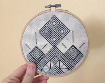 Blackwork Muster Geometrische Stickerei Hoop Art Minimalistische Line Art Azteken Dekor Minimalismus Ästhetische Maya Kunst Abstrakte Hoop Art