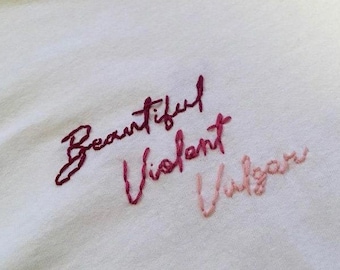 Gradient Quote Tee: Custom Cursive Embroidery | Personalized Wording Hand-Embroidered in Multi Color Shades & Tones | 100% Customizable!