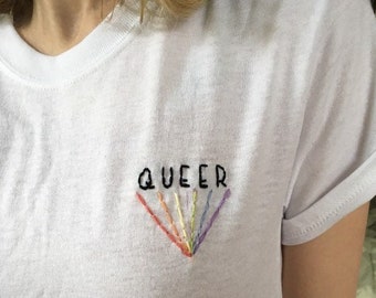 QUEER Embroidery LGBTQIA Shirt Queer Pride Shirt Queer Ally LGBTQ Shirt Lgbt Pride Shirt Queer Pride T Shirt Pride Embroidered Queer Shirt