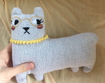 Stuffed Llama Doll Upcycled Plush Hand Embroidered Art Doll Alpaca Stuffy Handmade Stuffed Animal for Nursery Baby Gift