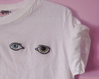 Embroidered Eyes of David Bowie Tshirt Embroidery Design Trendy Ziggy Stardust Bowie T Shirt Celebrity Eyes Embroidered Shirt Rolling Stones