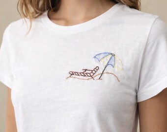 Beach Bum Tee | Hand Embroidered Summer Vacay Tshirt | Unisex Cotton Vacation Shirt | Beach Life Embroidery Art for Spring Break Gift