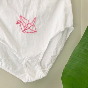 Origami Crane Hand Embroidery Design Paper Crane Custom Underwear Personalized Panties Custom Embroidery Origami White Lingerie