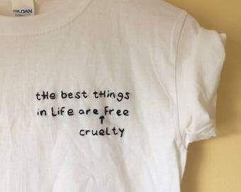 Animal Rights Shirt, Vegan Embroidered T Shirt, Friends Not Food Veganism, Animal Lover Gift for Herbivore, Plant Powered Vegan Shirt
