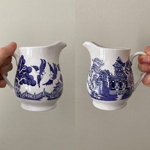 Blue Willow Japanese Ceramic Pitcher Blue and White China Made in England Blue Chinoiserie Blue Floral Pitcher Creamer White Pitcher