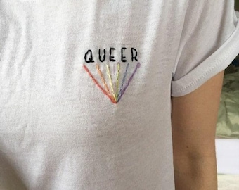 QUEER Embroidery LGBTQIA Shirt Queer Pride Shirt Queer Ally LGBTQ Shirt Lgbt Pride Shirt Queer Pride T Shirt Pride Embroidered Queer Shirt