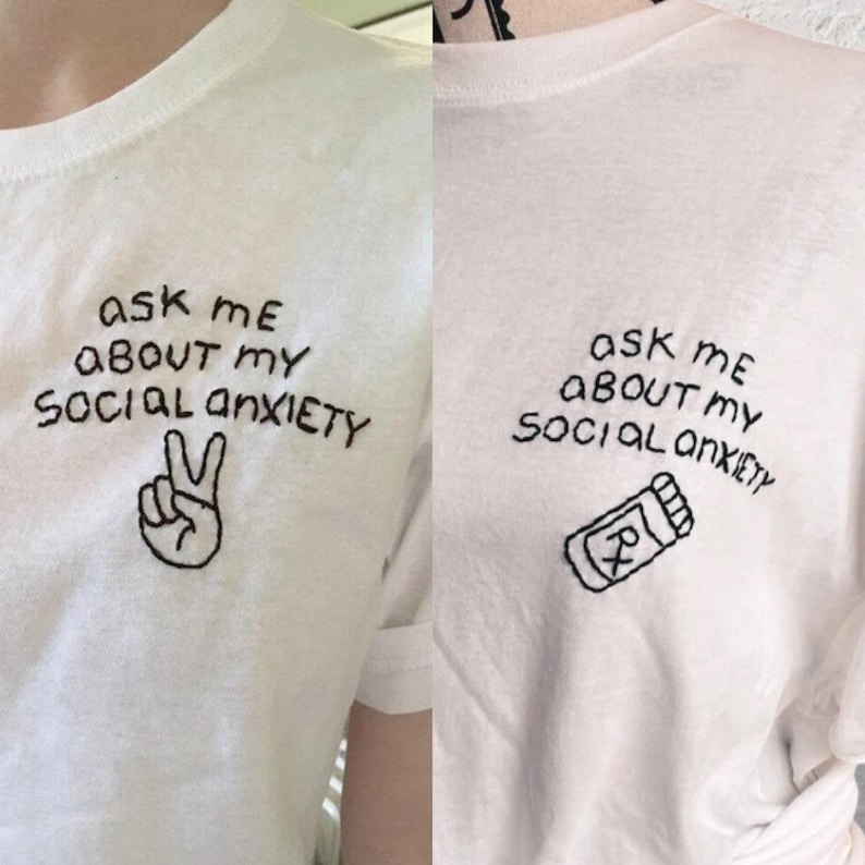 SOCIAL ANXIETY shirt funny embroider / ask me about my mental health matter shirt / socially awkward but cute / gift for anxious friend Bild 1