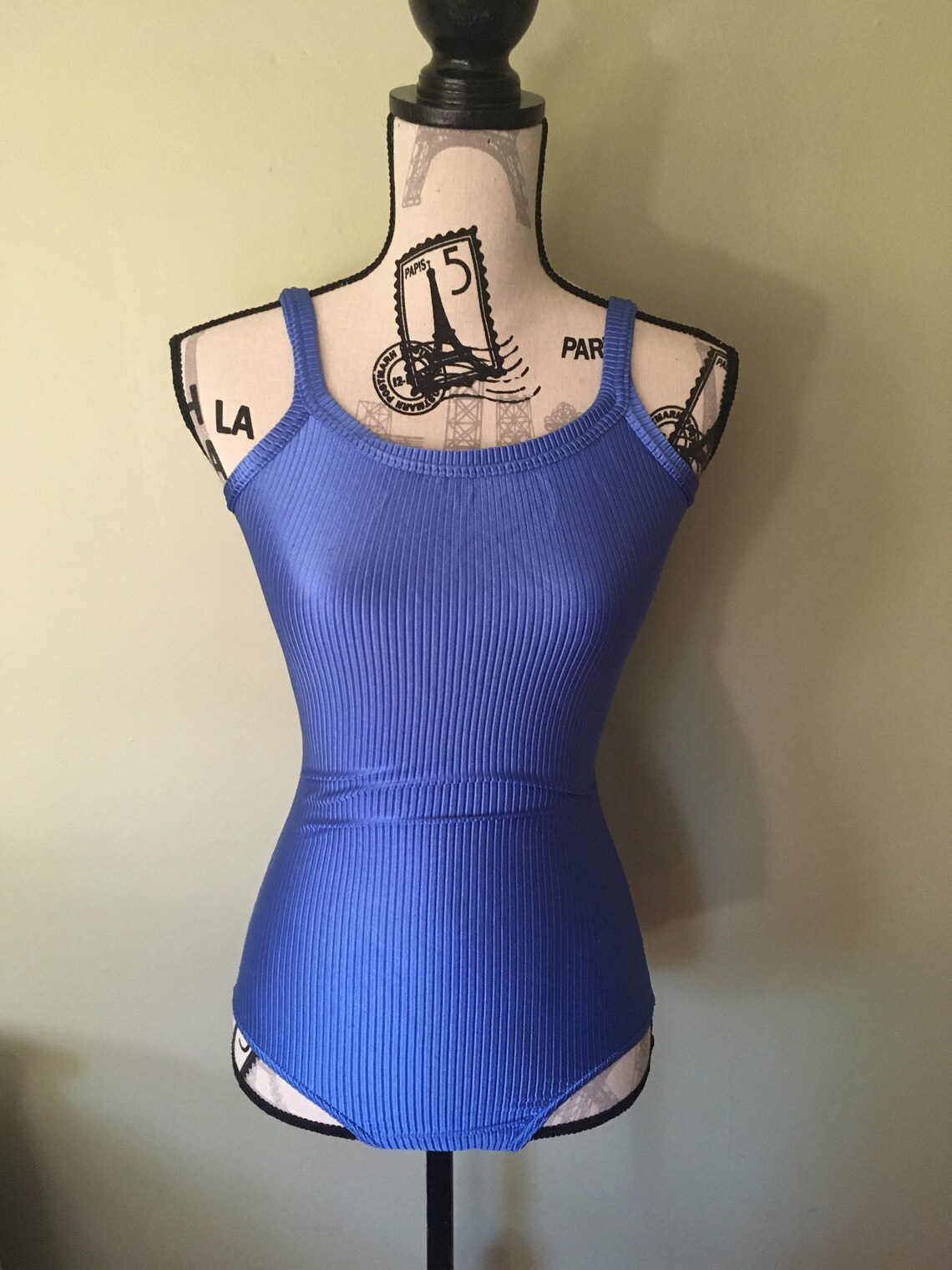 Vintage OnePiece Bikini Blue Nylon Swimsuit Ribbed Etsy