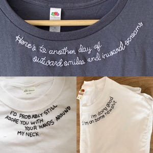 Custom Lyrics Embroidery | Cursive, Serif, Sans Serif Font Options | Collar/Neckline Embroidery