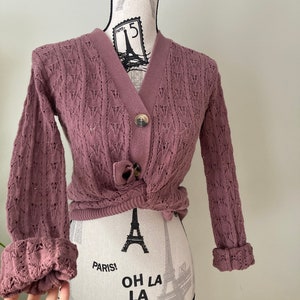 Pointelle Cardigan, Vintage Knit Cardigan, Grandmacore Crochet Cardigan, Cottagecore Knitwear, Cottage Core Knit Sweater, Grandma Cardi