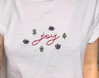 Joy Shirt: Xmas Embroidered Tee w/ Simple, Festive Design for Handmade Christmas