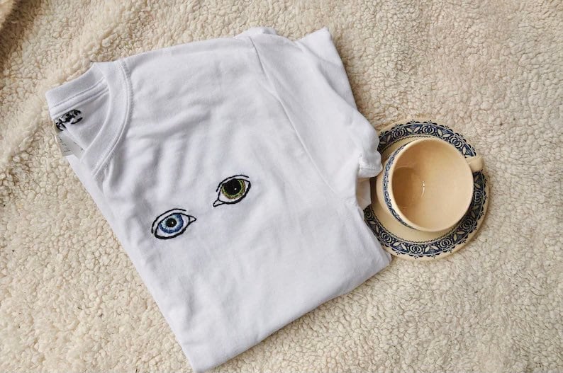 Embroidered Eyes of David Bowie Tshirt Embroidery Design Trendy Ziggy Stardust Bowie T Shirt Celebrity Eyes Embroidered Shirt Rolling Stones image 7